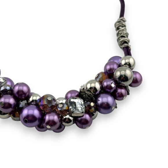 Chunky Bubble Necklace Purple and Silver Balls - Picture 6 of 11